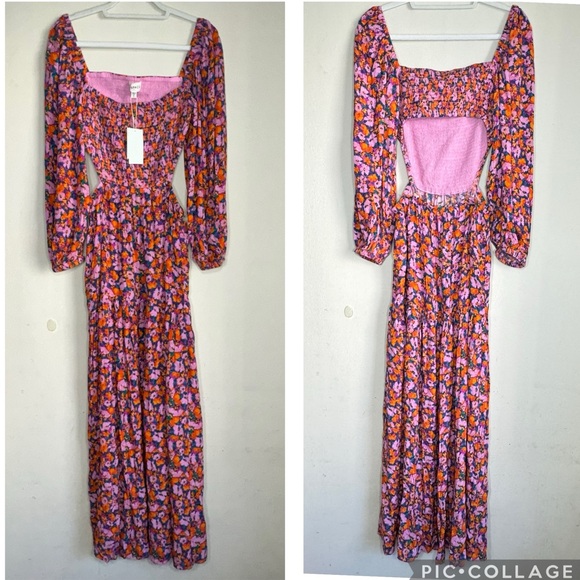 NWT $220 L*SPACE Heidi Maxi Dress Sz XL Floral Puff Sleeve Cut Out Slit Feminine - Picture 4 of 15